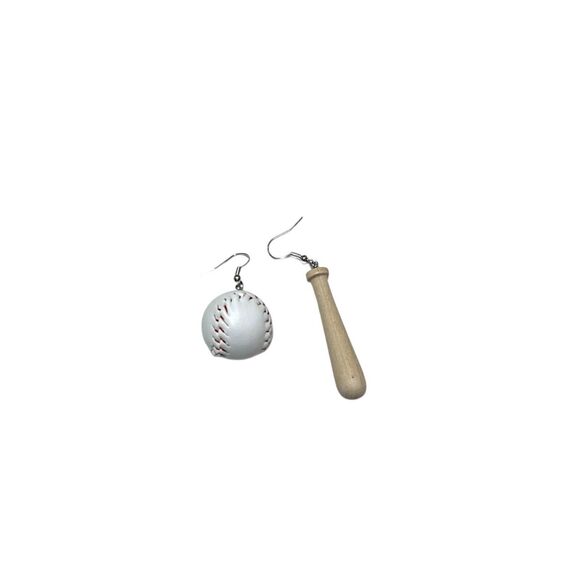 Novelty Retro Baseball Wooden Baseball Bat Dangle Earrings - Picture 2 of 3